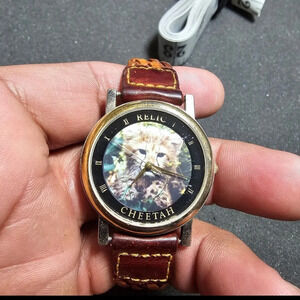 Vintage Relic Cheetah Quartz Watch Wild Life Series Silver/gold Tone Working